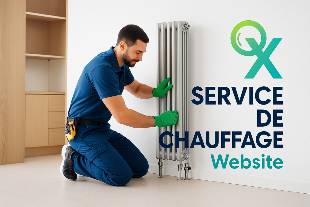 Technicien AXPRO effectuant l’installation d’une chaudière moderne à Bruxelles – service professionnel de chauffage et pose de radiateurs.